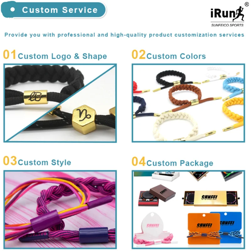 IRun Hockey Shoelace Bracelets Gradient Color Shoe Laces Bracelets with Custom Brand Logo Braided Sohoelace Bracelets