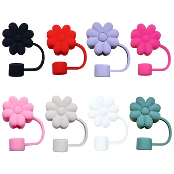 RUNNENG 10mm 0.4in Cute Silicone Flowers Straw Toppers Food Grade Reusable Tumbler Party Accessories Tips Cap Straw Cover Cap