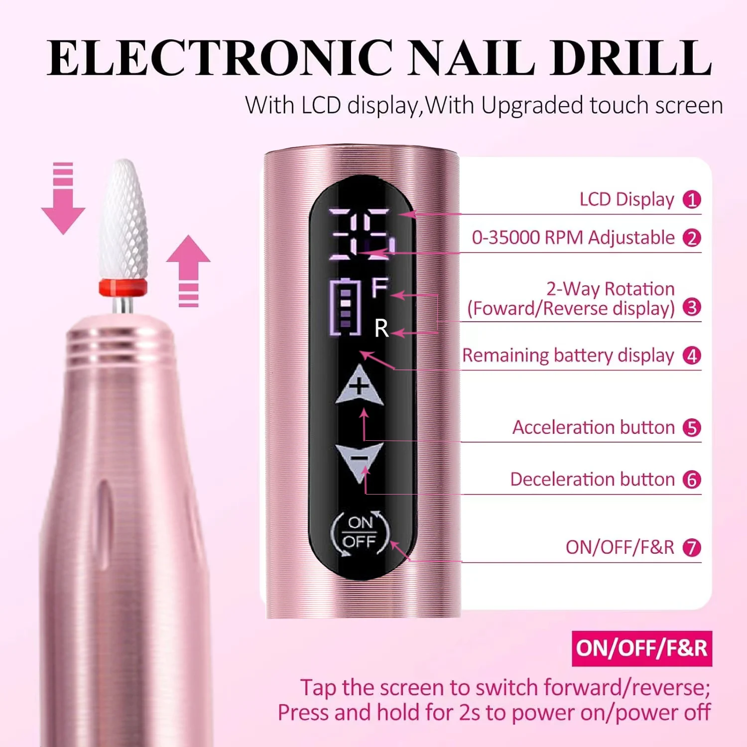 2024 New Touch Screen Electric Portable Household Handheld Nail Polishing Pen 35000 RPM Nail Drill Pen