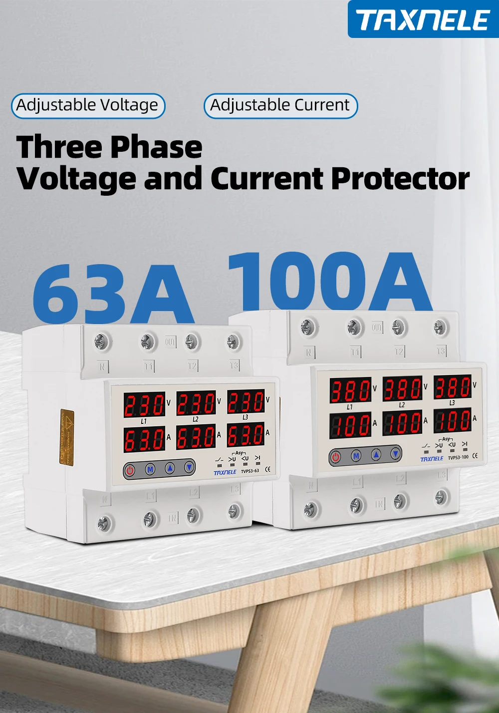 3 Phase Digital Voltage Current Relay Protector 63A 60A