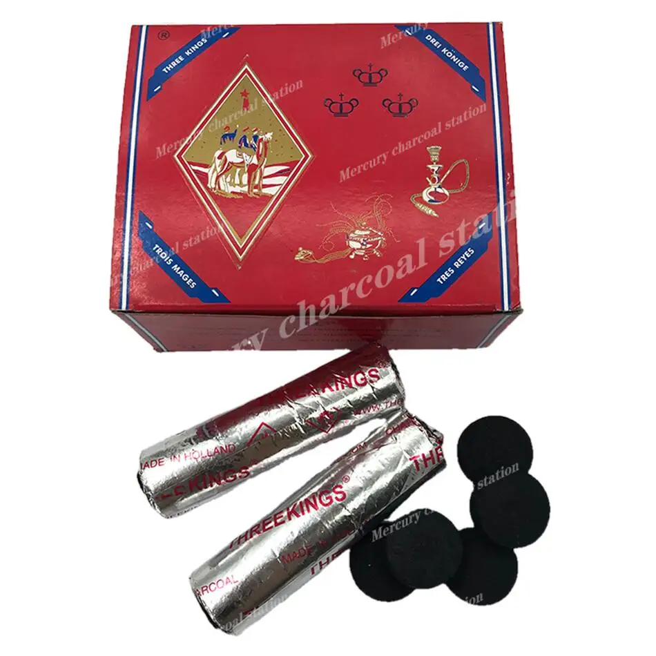 Лучший товар, высококачественный быстросжигающий уголь для кальяна, черный круглый уголь, уголь для кальяна Three Kings