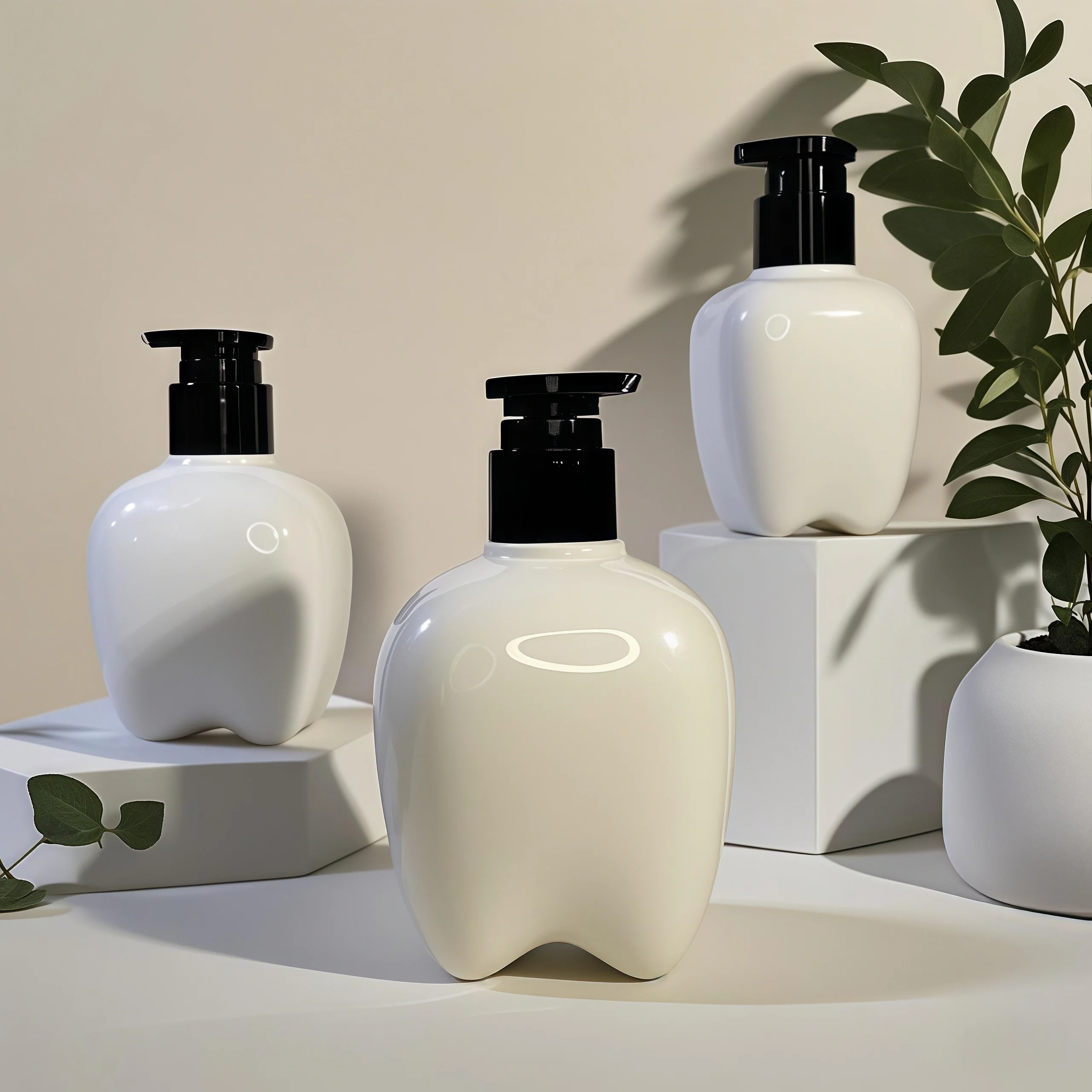 100-250ml Tooth Shape Plastic Bottle with Press Pump for Hand Wash Hair Lotion Hand Sanitizer Customizable Logo