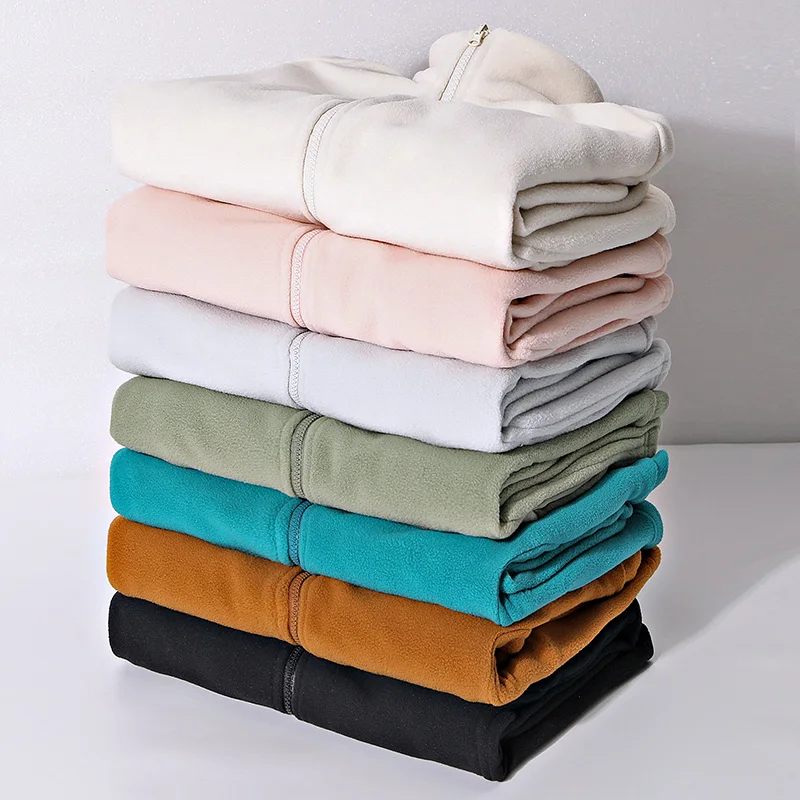 Unisex 100% Polyester Zipper Fleece Jacket, Autumn Style, Stand Collar, Windproof, Warm, Casual, Couple Outerwear
