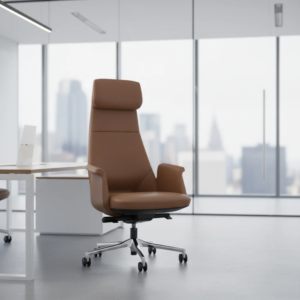 High-end Modern Leather Ergonomic Executive Chair with Adjustable Height Aluminium Base 5