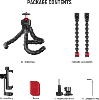 NEEWER T91 Flexible Tripod for iPhone Mini Cellphone Tripod Stand for Vlog, Magic Arms/Shutter/Phone Clamp/Action Camera Mount product image