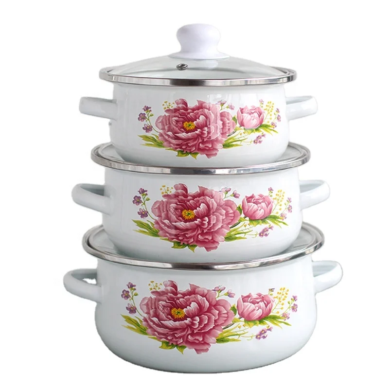 Enamel Mini Pot to AVON 12/14/16cm Ollas De Peltre Enamel Cookware Sets Enamel Casserole Enamelware Emaye Kitchenware Cookware