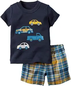 Customizable New Arrival Summer Cute Printing Design Boy's T'Shirt Pants Set for 2-14 Years