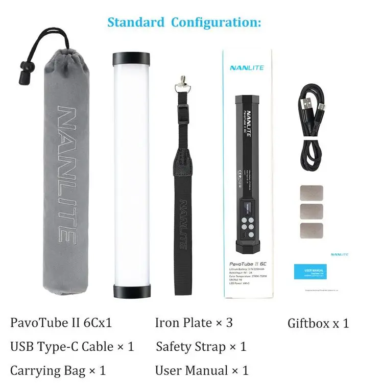 Nanguang Nanlite PavoTube II 6C LED RGB Light Tube Portable Handheld Photography Lighting Stick CCT Mode Photos Video Soft Light
