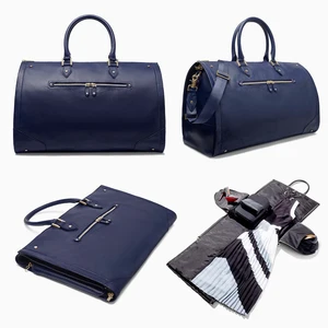 Custom Logo Pebble Leather Ladies Travel Garment Weekender Overnight Duffle Bag for Women