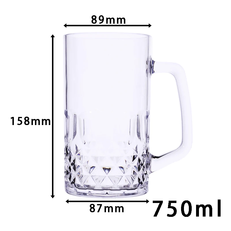 Drinking Clear Plastic Beer Mug 750ml With Handle For Bar Use Wholesale