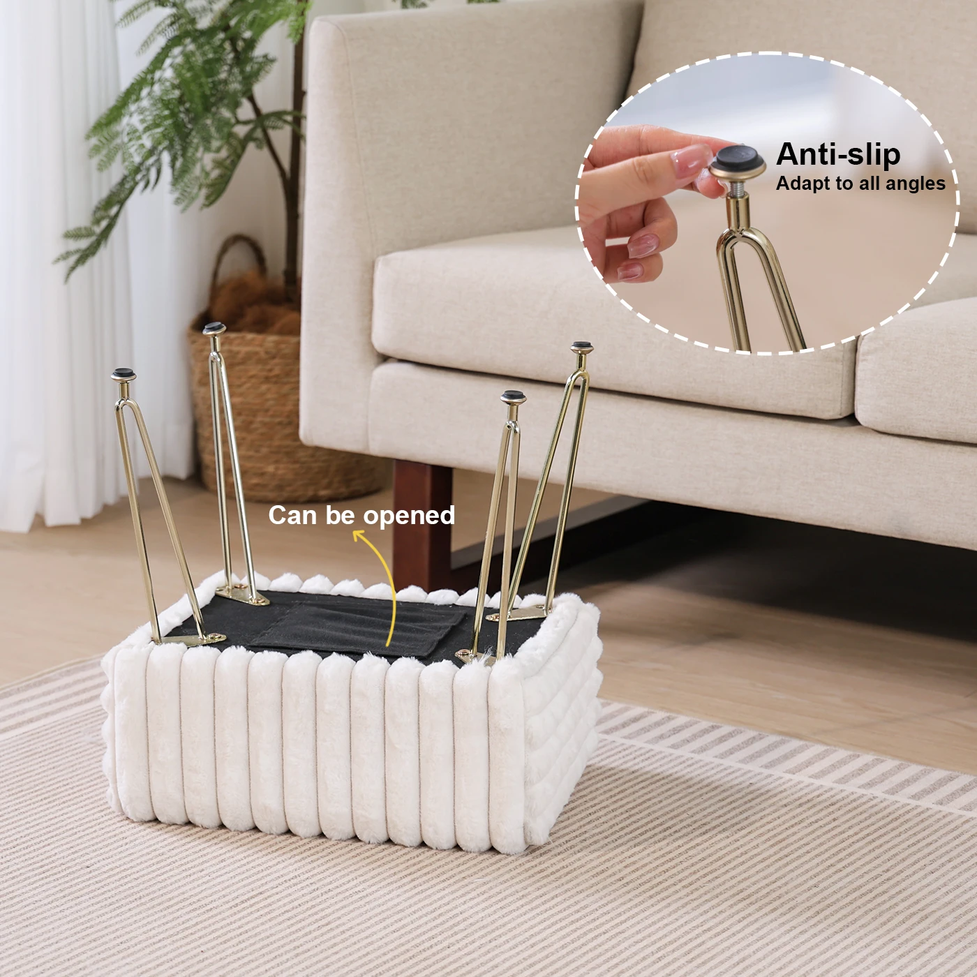 Makeup Stool with 4 Metal Legs for Room Living Room Bedroom Small Ottoman Stool with Storage