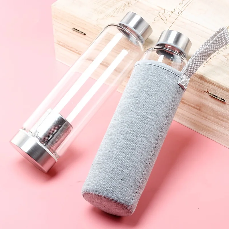 Factory Direct Sales Advertising Event Gifts Wholesale Creative Custom Logo Glass Water Bottle with Portable Sleeve