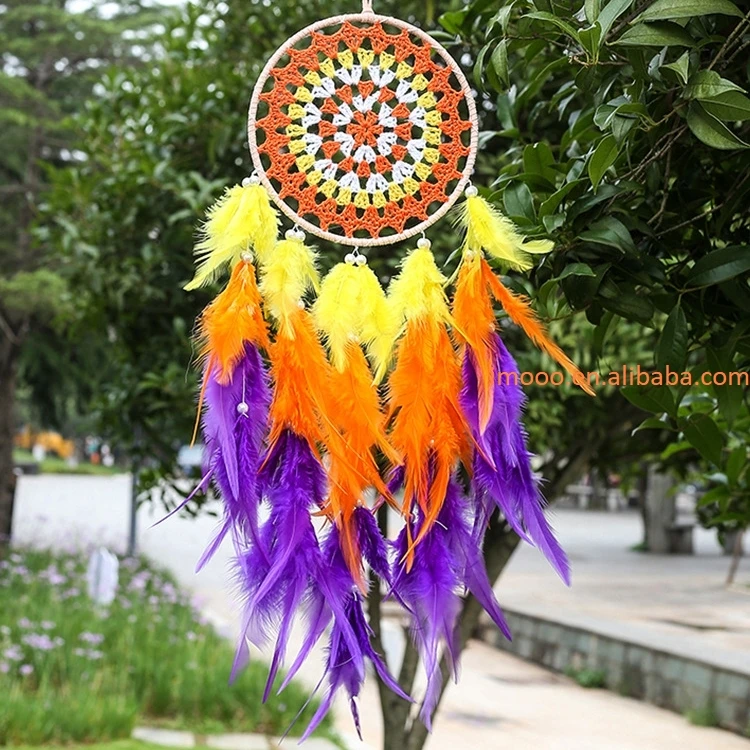 LED Wall Dreamcatcher - Handmade Feather Wind Chimes Art Decoration