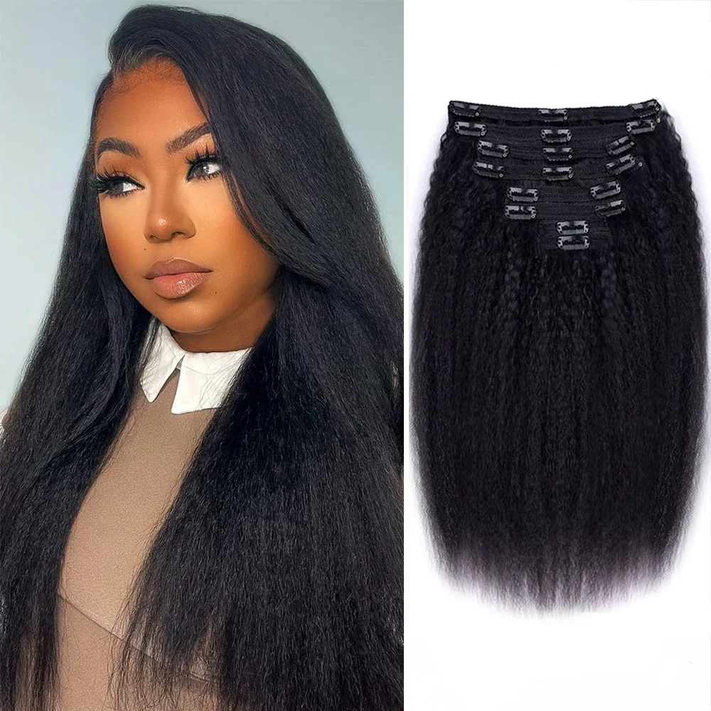 Extension per capelli lisci e crespi con clip, 100% veri capelli umani, clip naturali, 8 pezzi, extension per capelli umani Remy, testa intera per donne_voghion.com