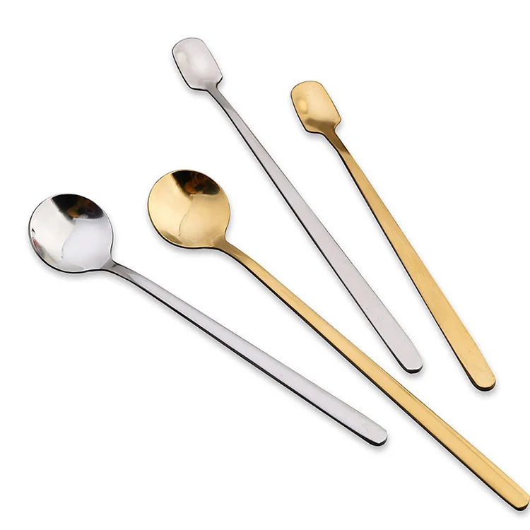 New Drinking Tools Kitchen Tableware Gadget Supplies Stainless Steel Flatware Teaware Coffee Stirring Spoon Long Handle Spoons