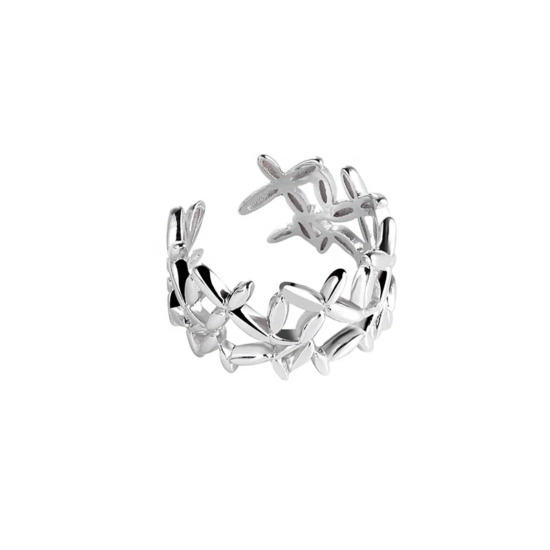 Open Sizable Female Index Finger Ring 1Pcs Silver Plated Adjustable Olive Leaf Ring
