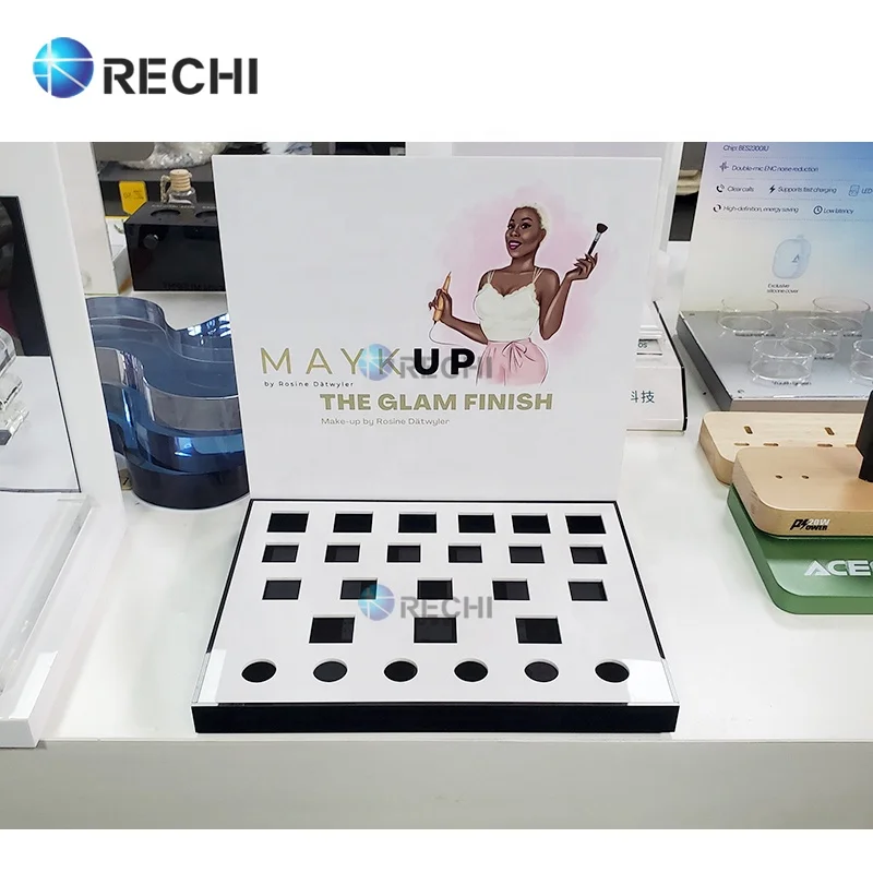 RECHI Acrylic Makeup Skincare Perfume Retail POS Display for Lipstick Perspex Mascara Eyebrow Gel Display for Beauty Store