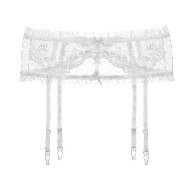 French-Style Garter Belt Set with Ultra-Thin Sheer Lace Bra Clip-On Stockings Waist Cincher