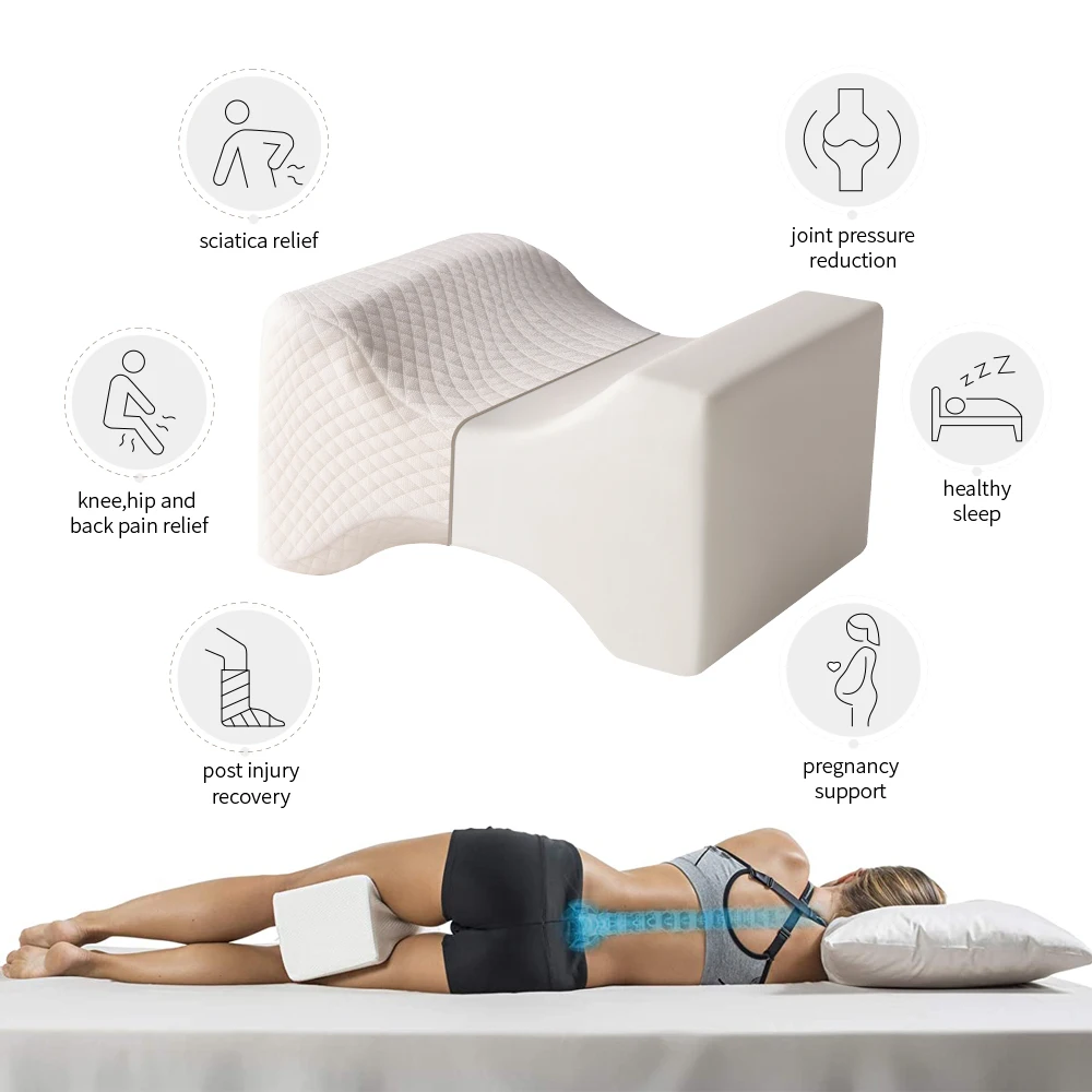 Knee Pillow Leg Memory Foam with Elastic Strap for Back Hips Knee Relief Support 