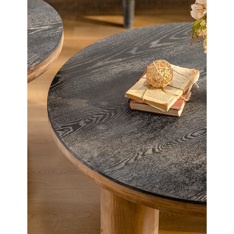 Round Tea Table Solid Wood Coffee Table Vintage Designer Solid Wood Art Japanese Style Coffee Table