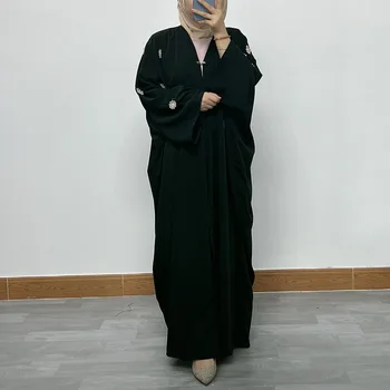 2024 New Women's Muslim Bat Sleeve Middle East Dubai Nailed Pearl Women's Loose Large Size Cardigan Robe for Muslims