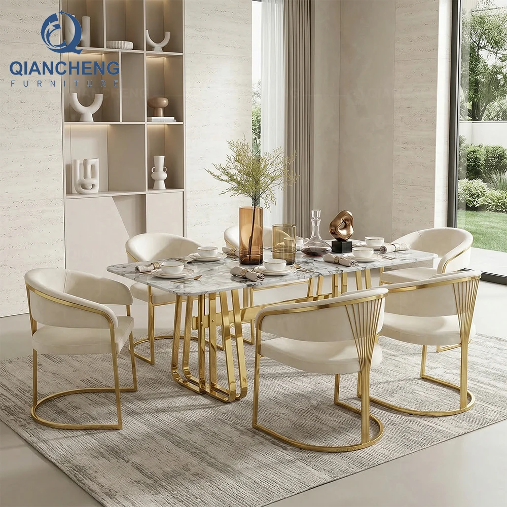 QIANCHENG Ergonomic European Style Velvet Upholstered Restaurant Hotel Dining Room Furniture Luxe Dining Chairs