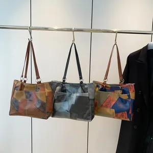 Large-Capacity Soft Panel Color-Block Tote Bag for Women 2026 New Commuting Shopping Bag with Underarm Shoulder Option