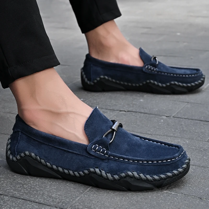 Men's Soft Moccasin Driving Loafers Suede Boat Shoes Fancy Men's Casual Genuine Leather Loafers