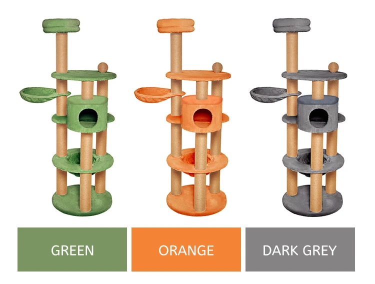 2023 Modern Luxury Pet Wooden Tree House Sisal Rope Scratch Posts Cat