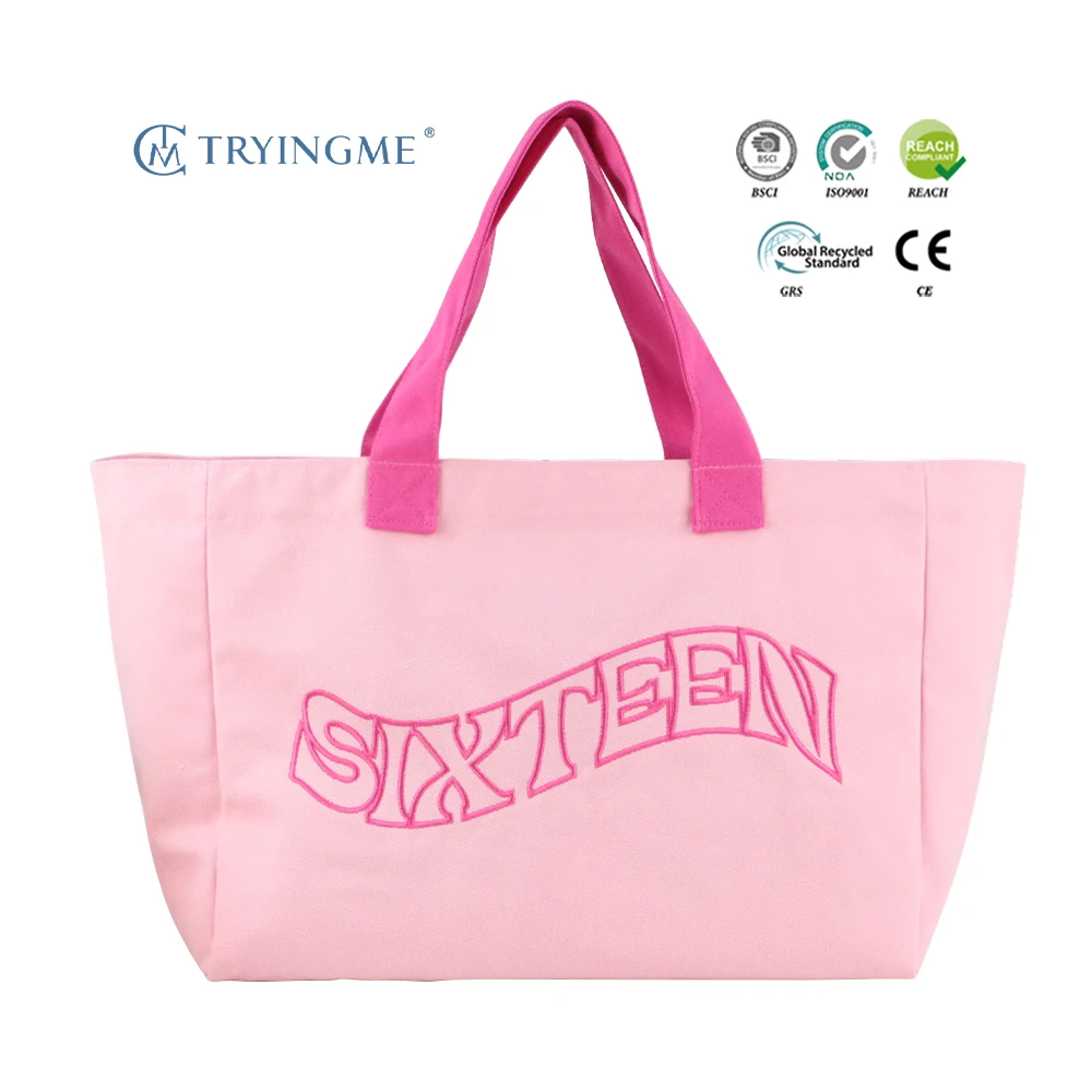 Custom Embroidery for Embroidered Letter Pattern Cotton Shoulder Tote Bag with Handle for Outdoor Use