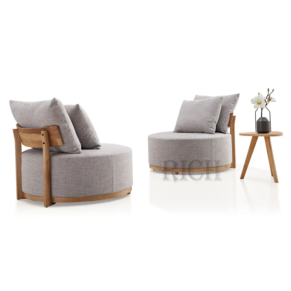 Nordic Design Wooden Frame Sofa Chair Modern Linen Fabric