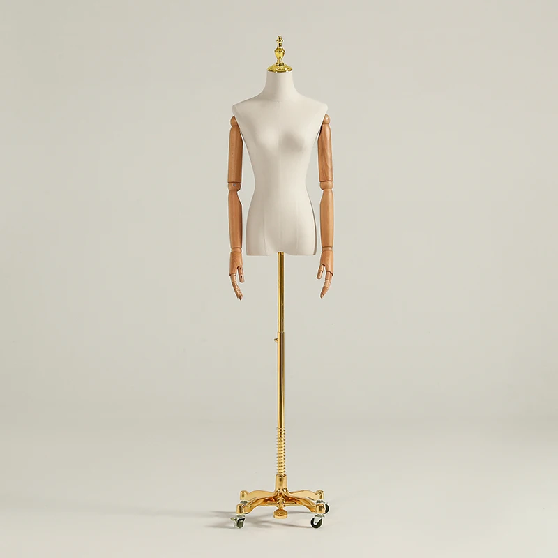 Movable Mannequin Female Wooden Arm Half Body Women Mannequin With Gold ...