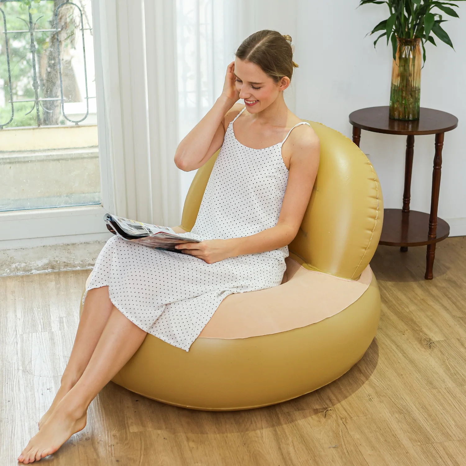 Inflatable L-Shaped PVC with Flocked Sofa Set Foldable Lazy Couch