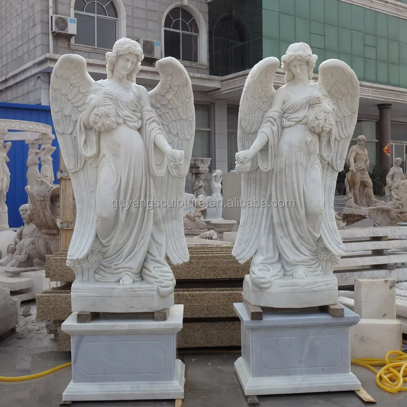 Outdoor Garden Decoration Lifesize White Marble Praying Angel Sculpture