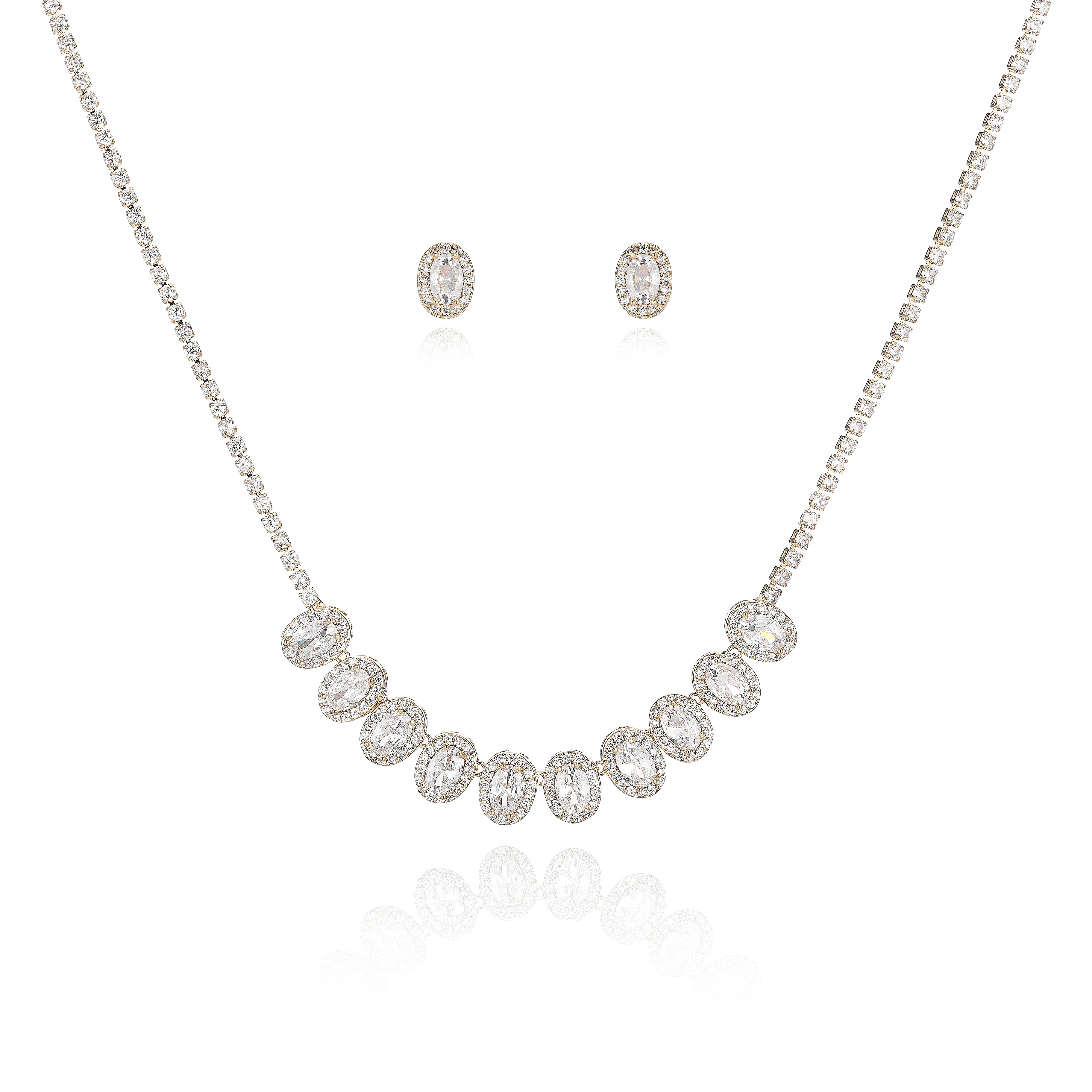 Vintage Zircon Gold Plated Necklace & Earring Set