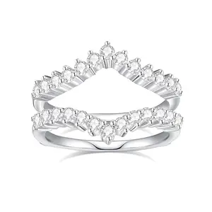 2-Piece Princess Crown Ring Set for Women Silver Plated Stackable Bridal Rings Sparkling Wedding Anniversary Jewelry Fashion