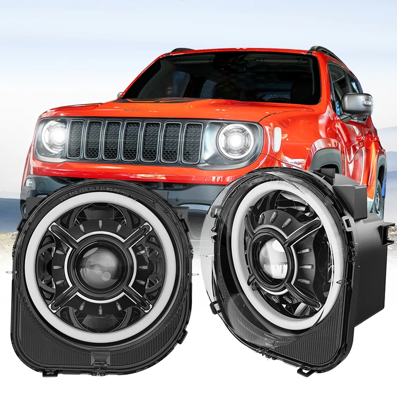 2021 New Car Light Accessories Angel Eyes Drl Led Projector Headlight Hi/lo Beam Headlamp for jeep Renegade 2015-2020