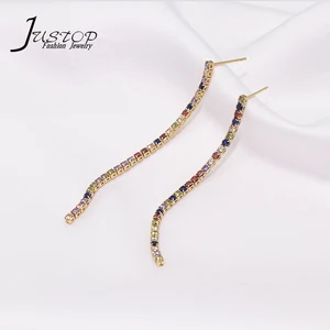 Long Design Women Fashion Jewelry Color Zircon Dangle Tennis Cuban Link Studs Bulk Earrings