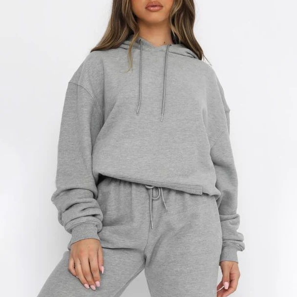 2021 High Quality Plain Custom Logo Oversized Hoodie Two Piece Sport Jogging Sets Cotton for Women