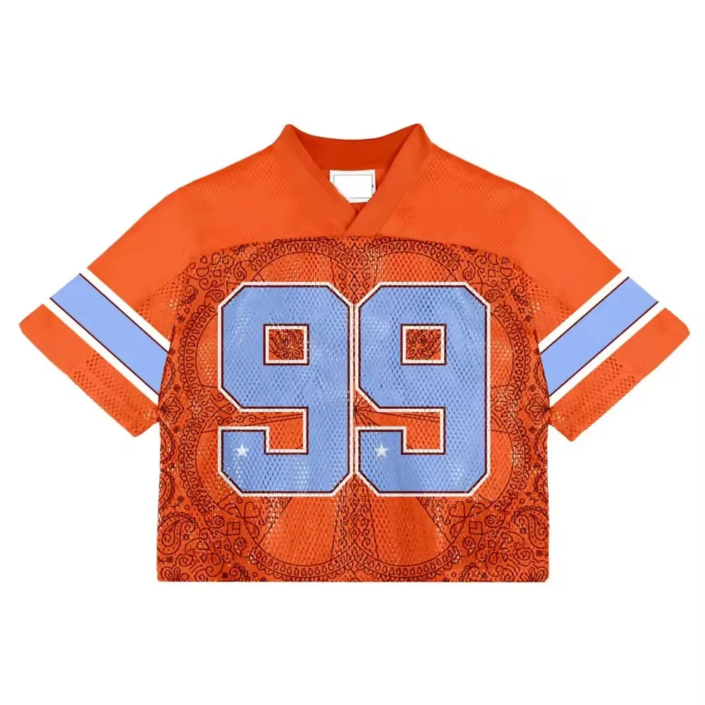 SALATI Custom Full Print Streetwear American Retro Football Jersey High Quality Sublimation Mesh Boxy Cropped Men T-shirts gallery 2