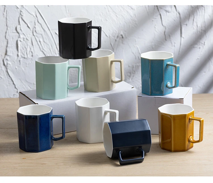 2024 Modern Luxury Octagonal Porcelain Custom Ceramic Mug Vintage Coffee Mug Printed with Handle Plain Blank Custom Ceramic Cup