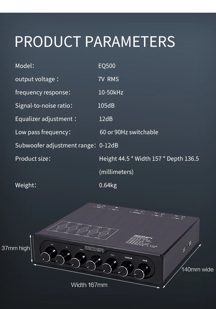 BRZHIFI EQ500 pre-amplifier 5-segment EQ tone audio processing effector small mixer manufacture