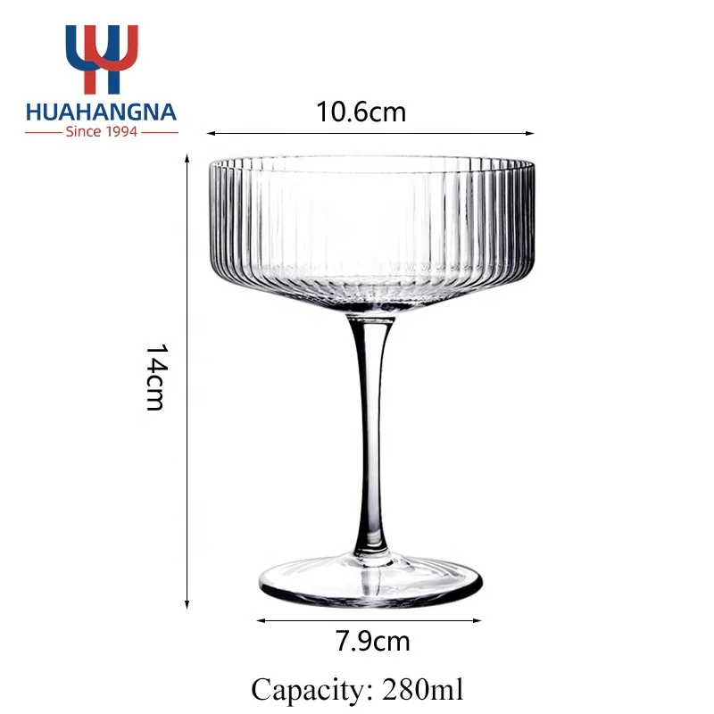280ml Unique Creative Vintage Stemmed Ribbed Martini Ice Cream Coupe