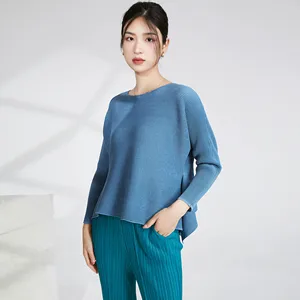 Women's Blouse Miyake Pleated Tops 2025 Ladies Long Sleeve Tops Shirt Clothing Casual Style Loose Hem Shirts