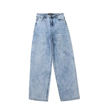 Washed Denim Jeans Men's High Street Ruff Handsome Straight Leg Casual Pants Ins Korean Version Loose Oversized Hanging Pants