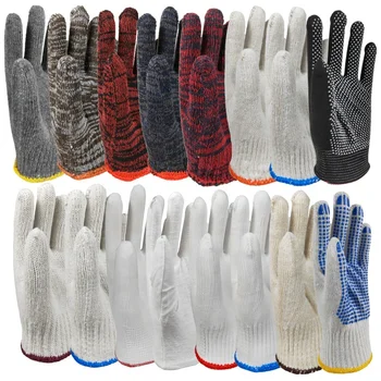 Daily use work natural white cotton woven Knitted hand safety gloves wholesale