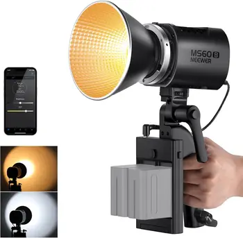NEEWER MS60B LED Video Light 2.4G/APP Control, 65W Metal Mini Compact COB Continuous Output Lighting Spotlight 2700K-6500K