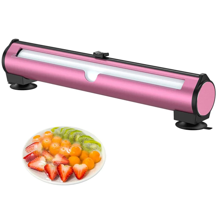 Plastic Wrap Dispenser with Cutter,Plastic Food Wrap Dispenser with Slide  Cutter Refillable Cling Film Dispenser with 250' of Professional BPA Free