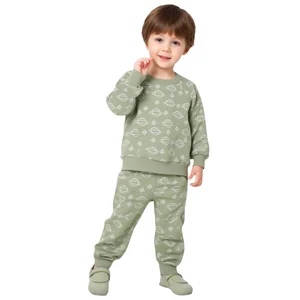 Skin-Friendly 95% Organic Cotton 5% Spandex Boys Planet Print Sweatsuit Sets Long-Sleeve for Daily & Spring & Fall