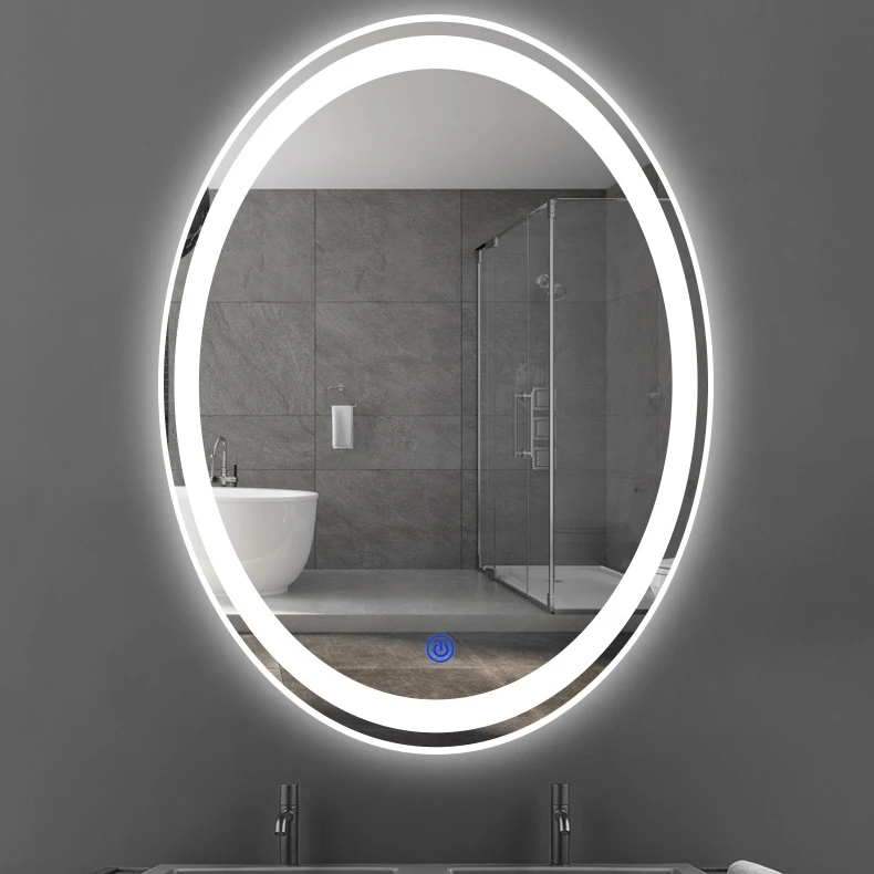 product led smart framed oval makeup vanity with lighted corner bathroom make up telescoping foldable mirror with lights around the edge-3